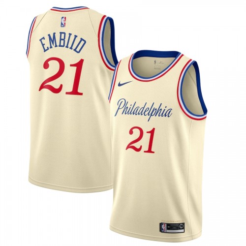 Men's Philadelphia 76ers Joel Embiid #21 Nike Cream 2019/20 Finished Swingman Jersey - City Edition