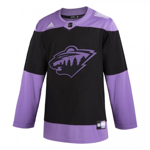 Men's Minnesota Wild adidas Black Hockey Fights Cancer Custom Practice Jersey