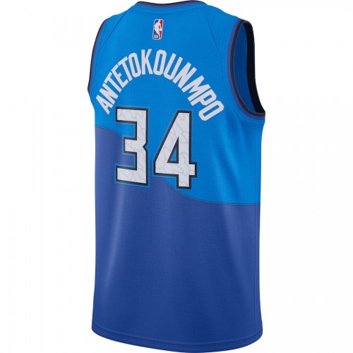 Men's Milwaukee Bucks Giannis Antetokounmpo #34 Nike Blue 2020/21 Swingman Jersey–City Edition