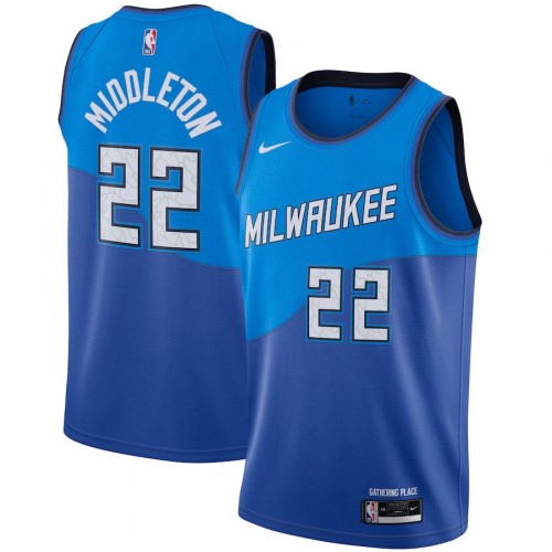 Men's Milwaukee Bucks Khris Middleton #22 Nike Blue 2020/21 Swingman Player Jersey – City Edition