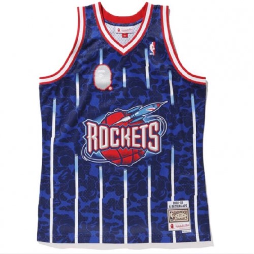 BAPE x Throwback Mitchell & Ness Rockets ABC Navy Basketball Swingman Jersey