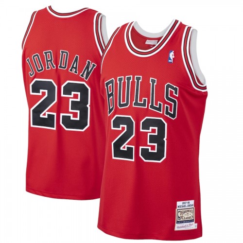 Men's Chicago Bulls Michael Jordan #23 Throwback Mitchell & Ness Red 1997-98 Hardwood Classics Player Jersey