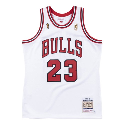 Men's Chicago Bulls Michael Jordan #23 Throwback Mitchell & Ness White 1996-97 Hardwood Classics Player Jersey