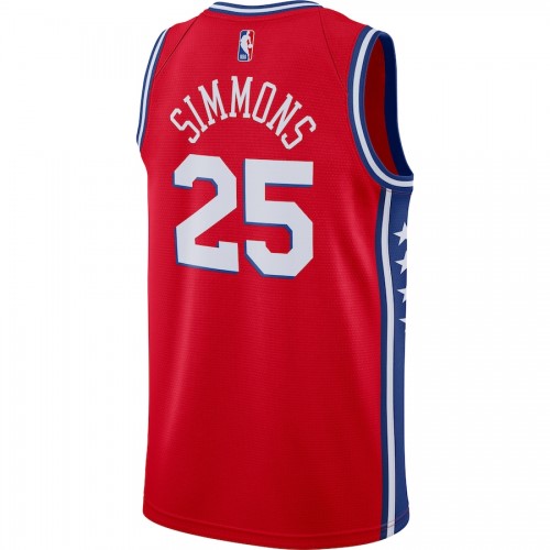 Men's Philadelphia 76ers Ben Simmons #25 Jordan Red 2020/21 Swingman Jersey-Statement Edition