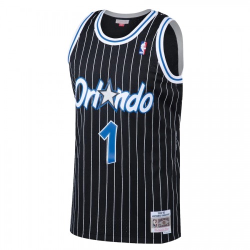 Men's Orlando Magic Anfernee Hardaway #1 Throwback Mitchell & Ness Black 94-95 Hardwood Classics Jersey