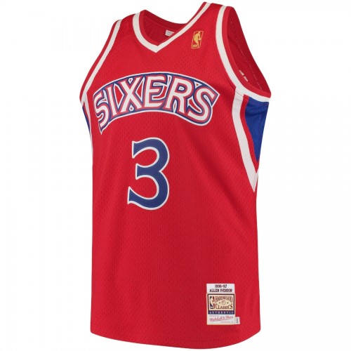 Men's Philadelphia 76ers Allen Iverson #3 Throwback Mitchell & Ness Red Hardwood Classics Jersey