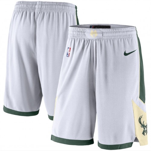 20/21 Men's Milwaukee Bucks Nike White/Hunter Green Association Edition Performance Swingman Shorts