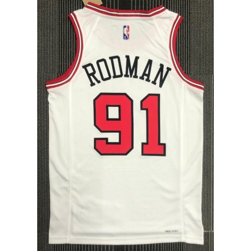 Men's Chicago Bulls Dennis Rodman #91 Nike White 2021/22 Swingman NBA Jersey - Icon Edition