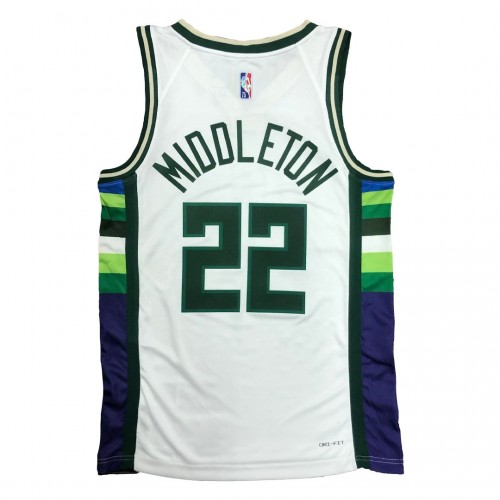 Men's Milwaukee Bucks Khris Middleton #22 Nike White 2021/22 Swingman NBA Jersey - City Edition