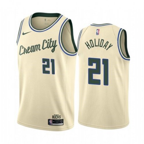 Men's Milwaukee Bucks Jrue Holiday #21 Nike White Cream Swingman Jersey - City Edition