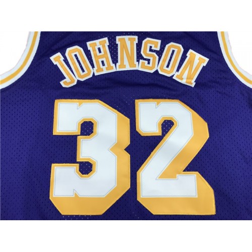 Men's Los Angeles Lakers Magic Johnson #32 Mitchell&Ness Purple 84-85 Hardwood Classics Jersey