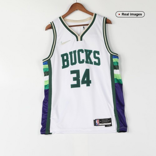 Men's Milwaukee Bucks Giannis Antetokounmpo #34 Nike White 21/22 Swingman NBA Jersey - City Edition