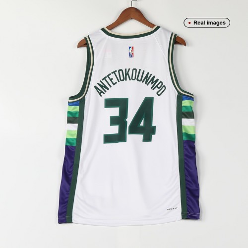 Men's Milwaukee Bucks Giannis Antetokounmpo #34 Nike White 21/22 Swingman NBA Jersey - City Edition