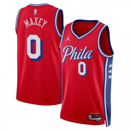 Men's Philadelphia 76ers Tyrese Maxey #0 Jordan Red Swingman NBA Jersey - Icon Edition